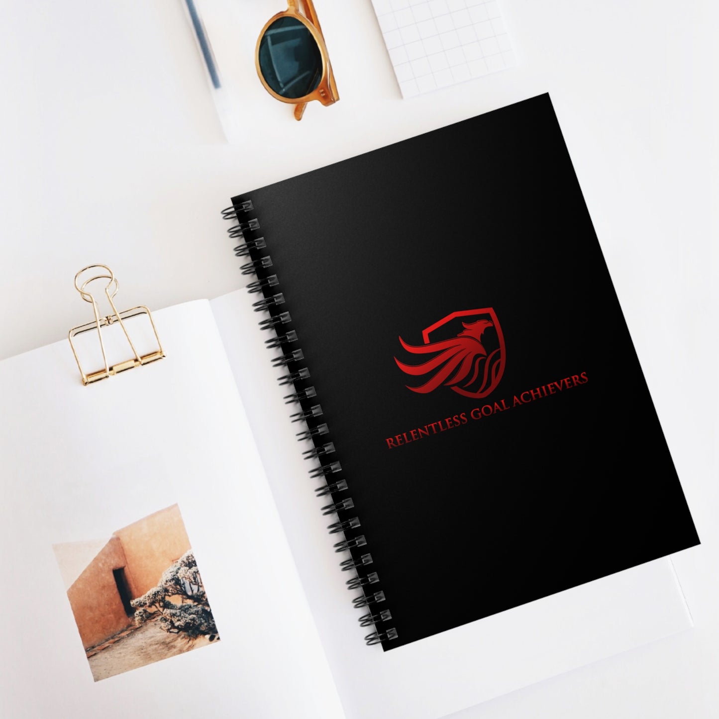 Spiral Notebook - Ruled Line - black with red logo