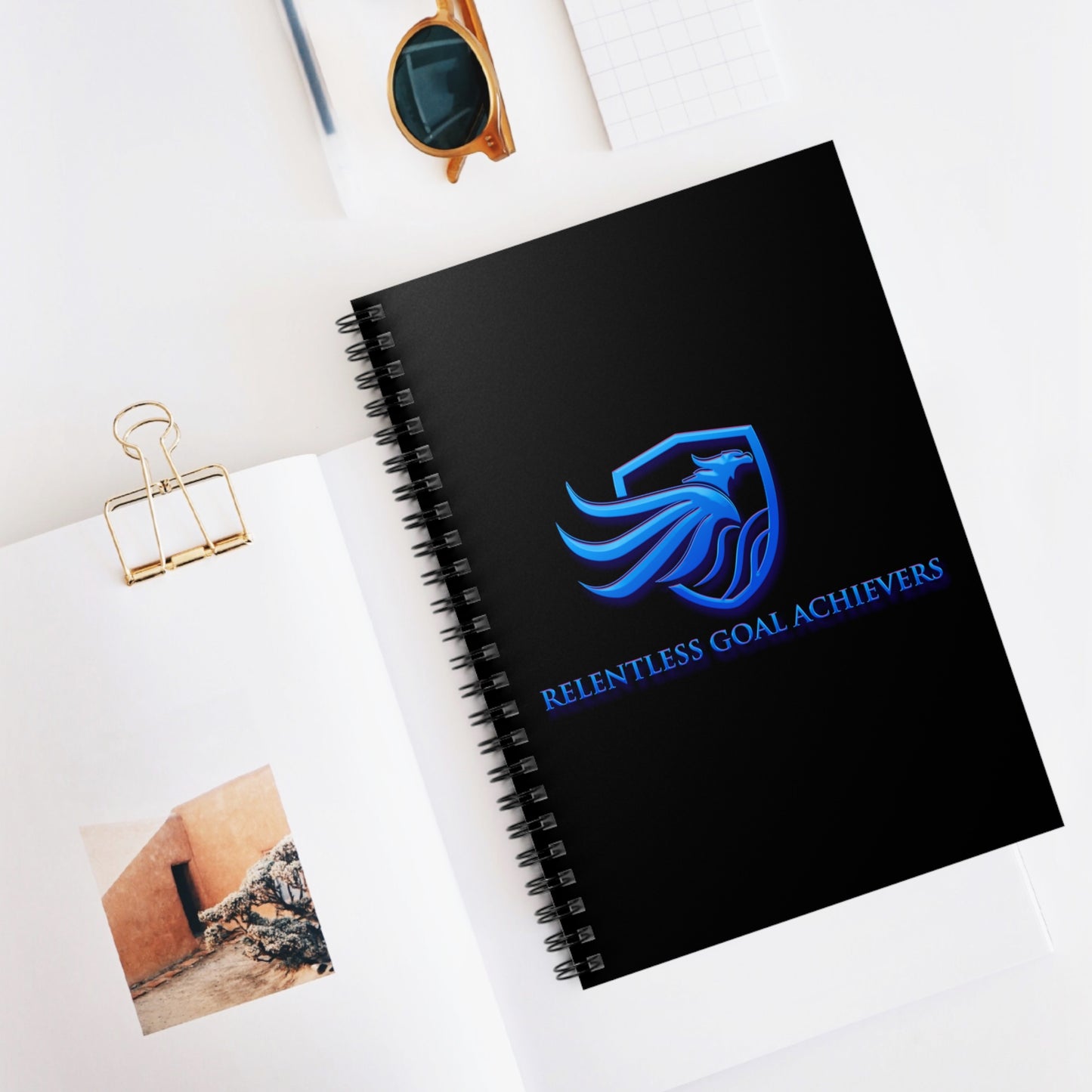 Spiral Notebook - Ruled Line - black with blue logo
